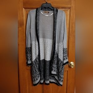 Open front cardigan black, grey and white. Size med